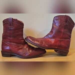Rossofiorentino Italian Leather Western Cowboy Ankle Boots Burgundy EU 39